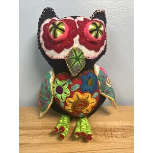OWL Handcrafted MEXICO Natural Wool Colorful Felt Folk Art Embroidered Sugar